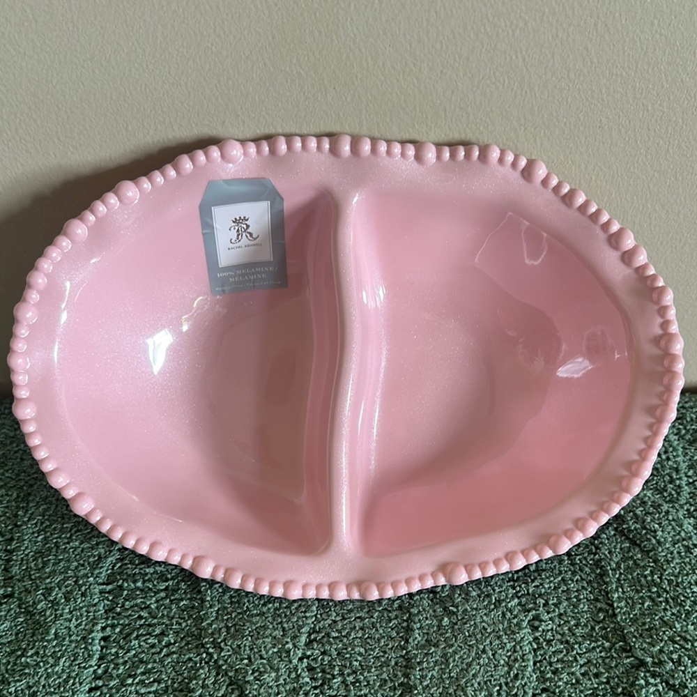 Rachel Ashwell Pink Melamine Serving Tray Bowl Beaded Edge Shimmer Pink NEW!